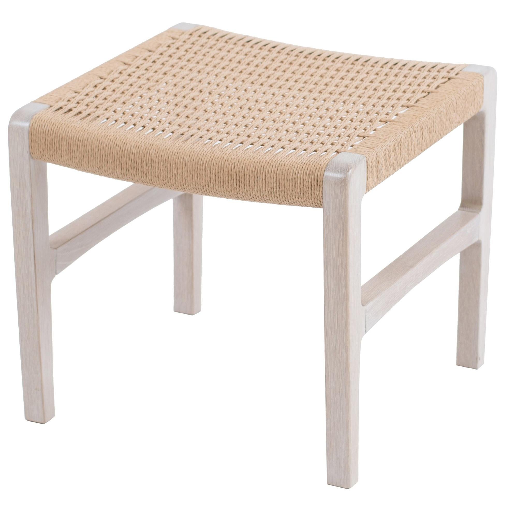 Giacomo Stool / Ottoman in Whitewashed Oak with Danish Cord