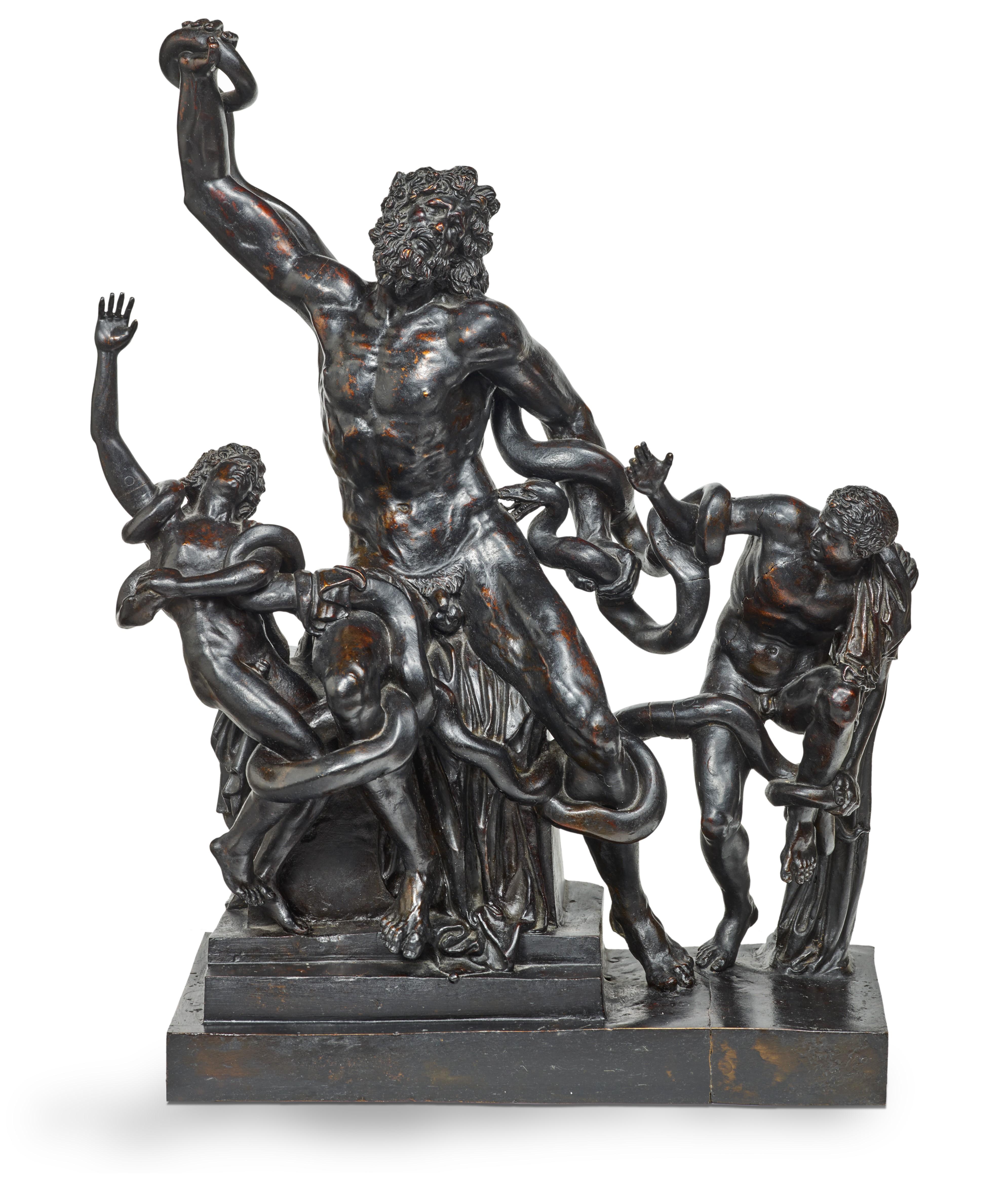 This exceptional bronze group (unpublished), executed in Rome in the second half of the 18th century, bears witness to the fascination with the Laocoön since its discovery on January 14, 1506 on the Esquiline, the site of Nero's Golden House and