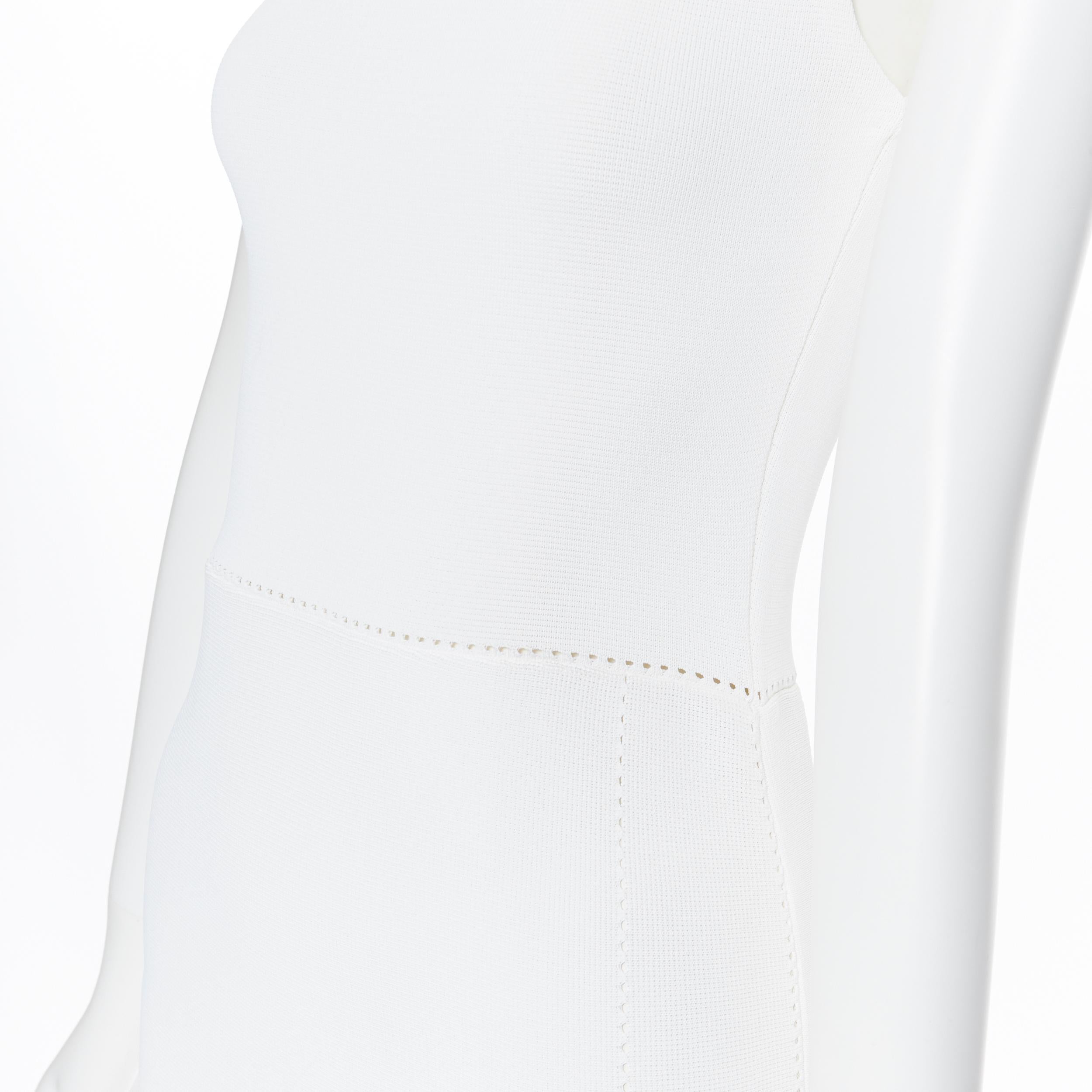 GIADA white viscose knit dotted seams stretch midi work dress IT38
Brand: Giada
Model Name / Style: Knit dress
Material: Viscose blend
Color: White
Pattern: Solid
Closure: Zip
Extra Detail: Open fotted detailing at waist. Sleeveless. Round neck
