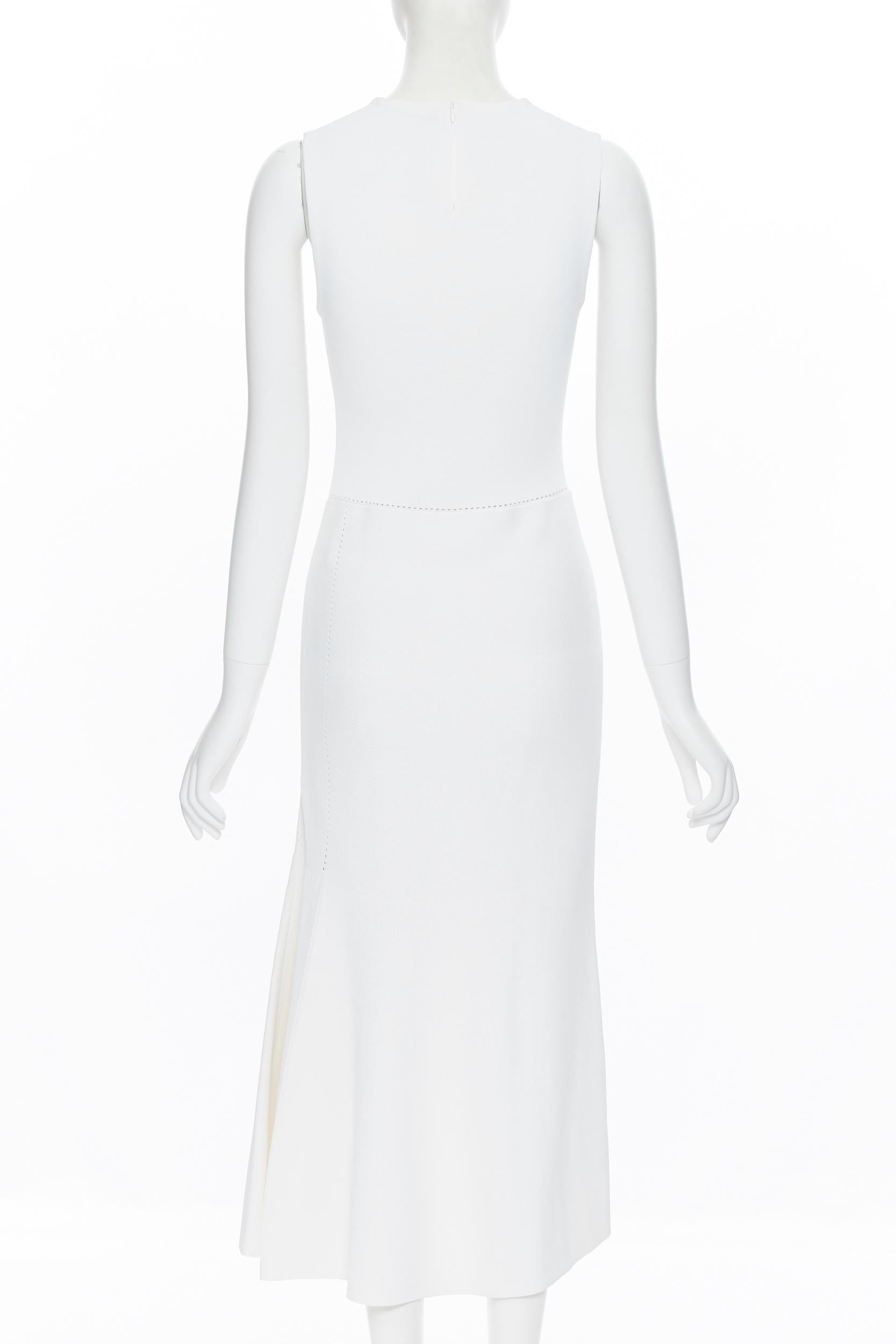 GIADA white viscose knit dotted seams stretch midi work dress IT38 In Excellent Condition In Hong Kong, NT
