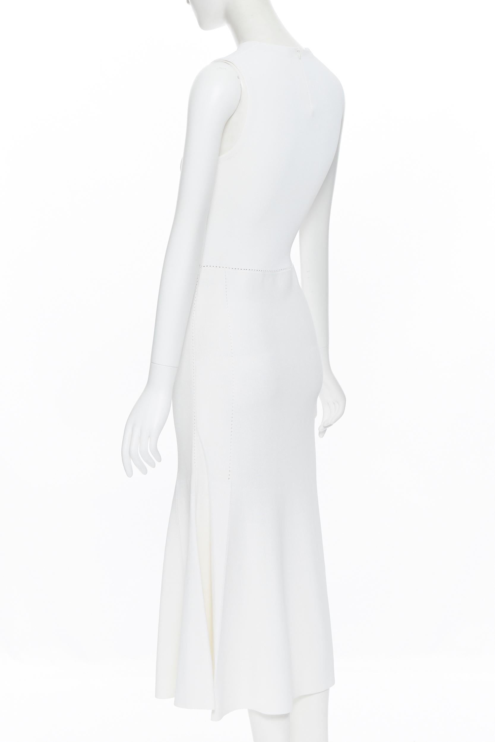 Women's GIADA white viscose knit dotted seams stretch midi work dress IT38