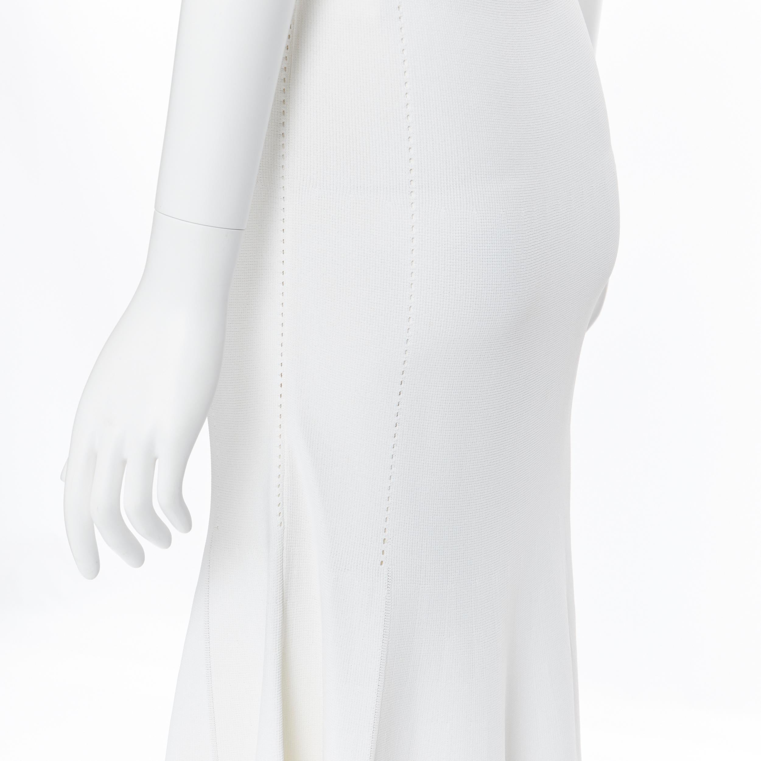 GIADA white viscose knit dotted seams stretch midi work dress IT38 1
