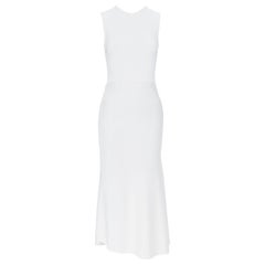 GIADA white viscose knit dotted seams stretch midi work dress IT38