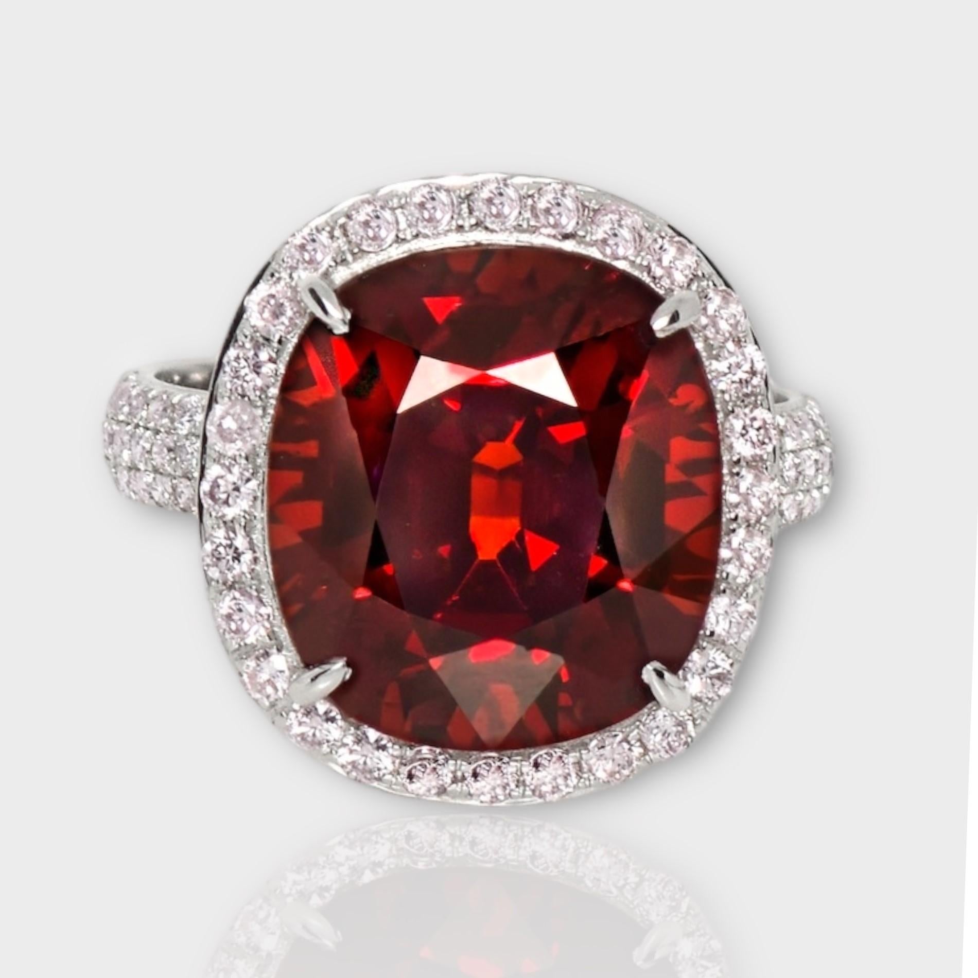 *GIA&IGI 14K 11.34 Ct Red Garnet&Pink Diamonds Antique Art Deco Style Engagement Ring*

Natural top-quality Pigeon Blood Red Garnet weighing 11.34 ct set on the 14K white gold pave' design band natural pink round brilliant cut diamonds weighing 0.82