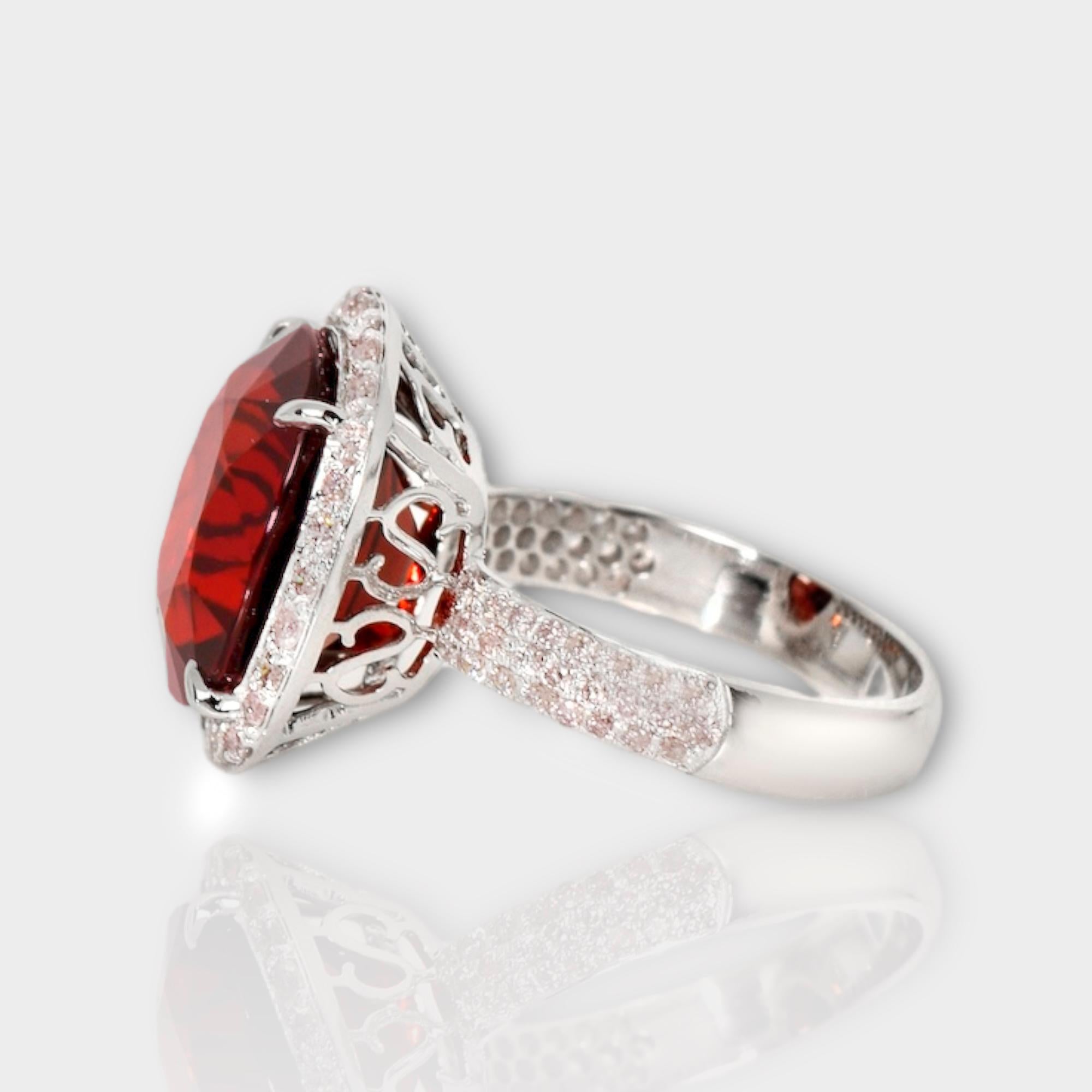 GIA 11.34 Ct 14K White Gold Pigeon Blood Red Garnet&Pink Diamond Engagement Ring In New Condition For Sale In Kaohsiung City, TW