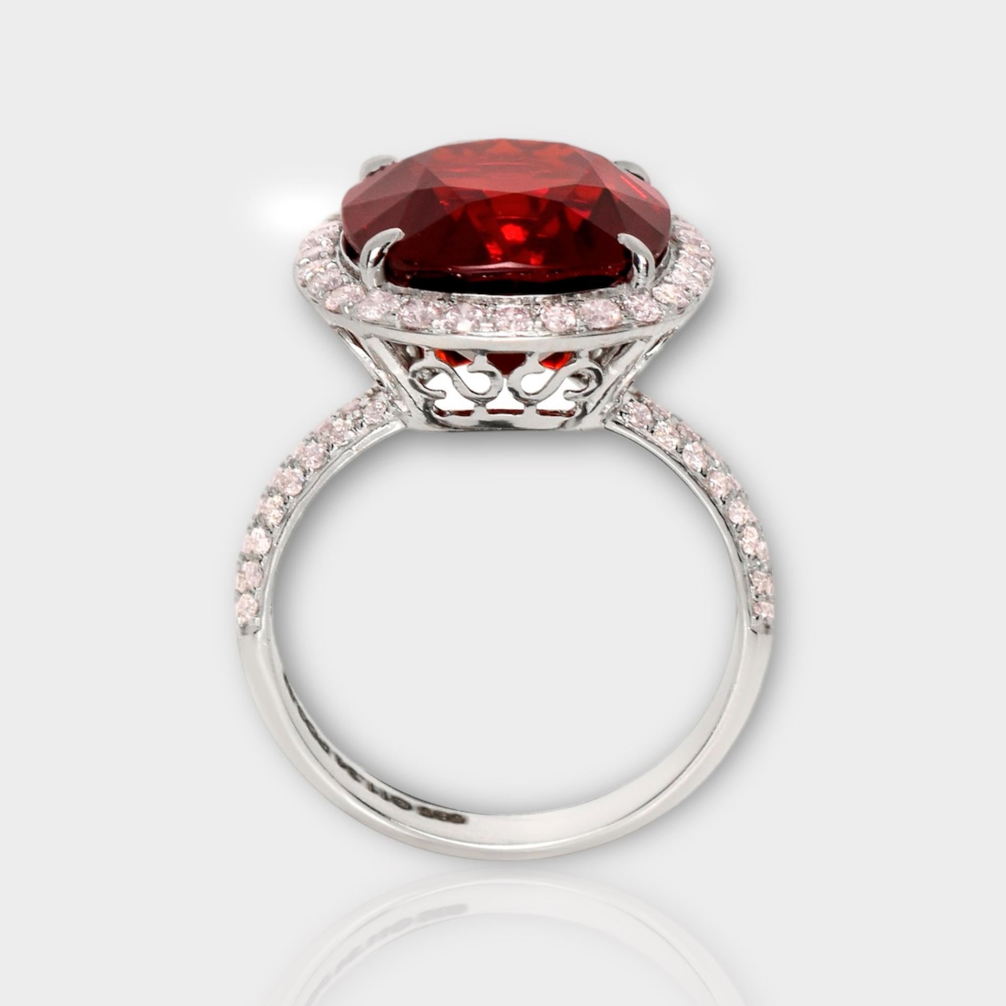 Women's GIA 11.34 Ct 14K White Gold Pigeon Blood Red Garnet&Pink Diamond Engagement Ring For Sale