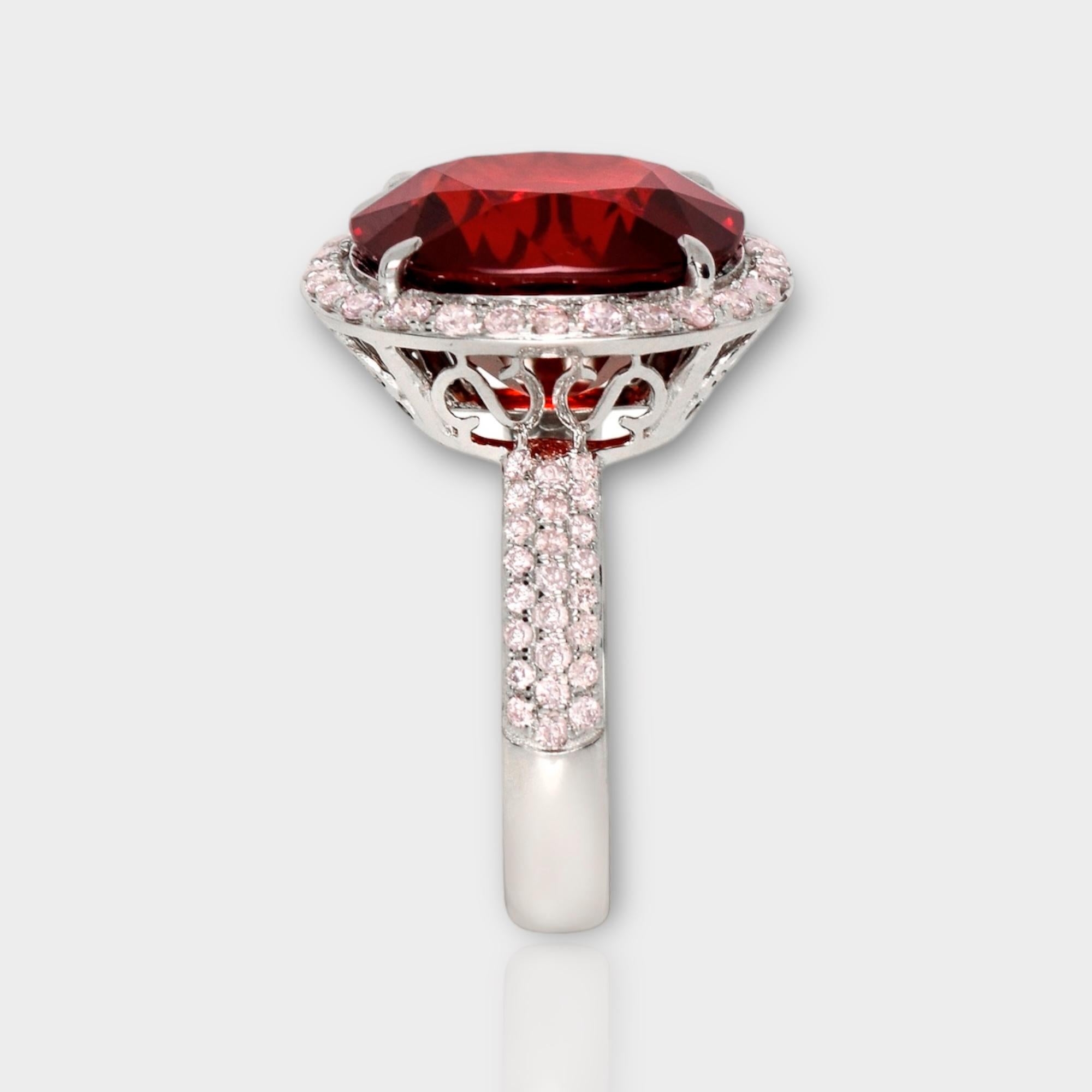 GIA 11.34 Ct 14K White Gold Pigeon Blood Red Garnet&Pink Diamond Engagement Ring For Sale 1