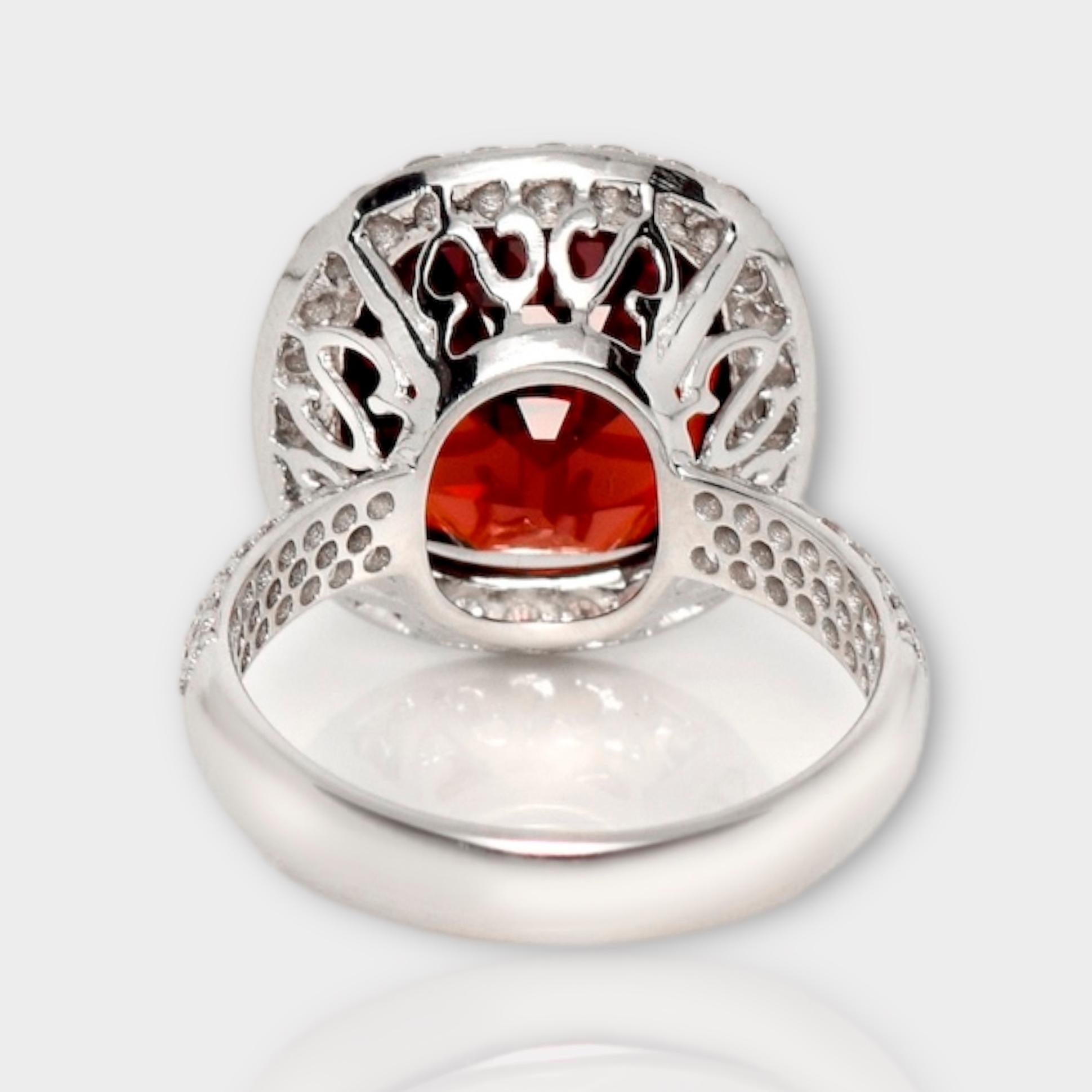 GIA 11.34 Ct 14K White Gold Pigeon Blood Red Garnet&Pink Diamond Engagement Ring For Sale 2