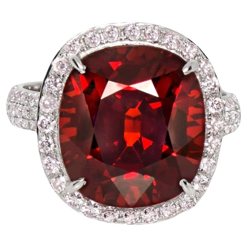 GIA 11.79 Ct 14K White Gold Pigeon Blood Red Garnet&Diamonds Engagement ...