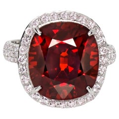 GIA 11.34 Ct 14K White Gold Pigeon Blood Red Garnet&Pink Diamond Engagement Ring