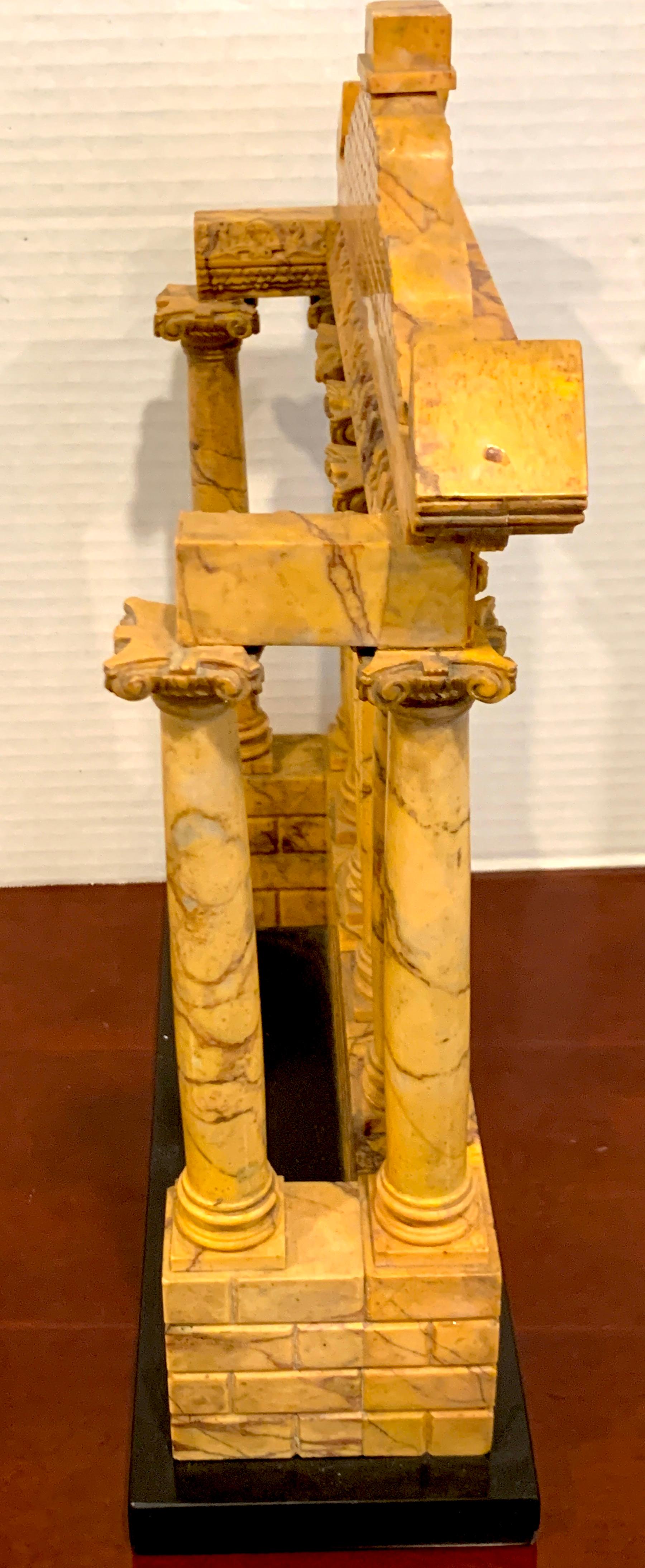 Carved Giallo Antico Grand Tour Marble Model of the Temple of Saturn