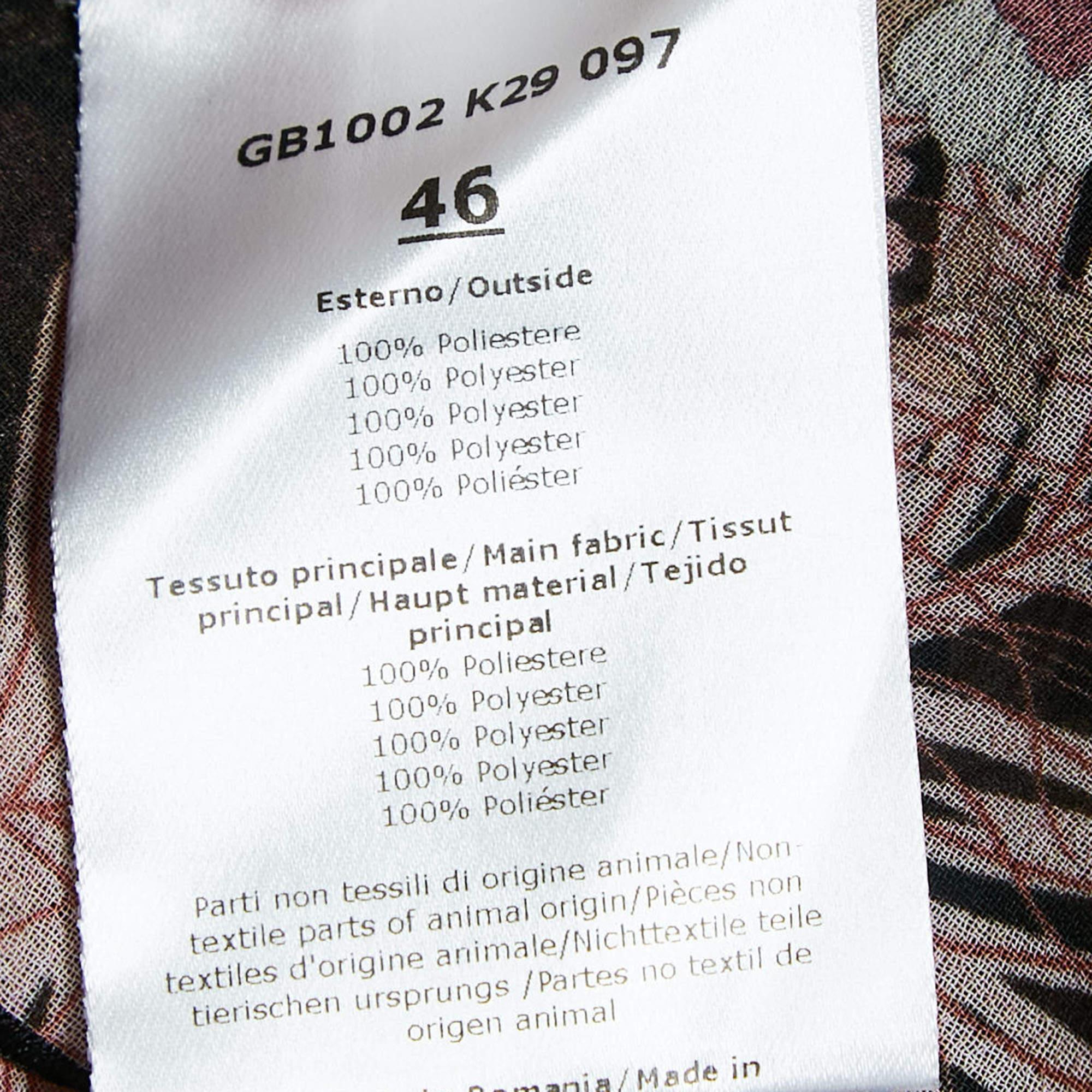 Giamba Schwarze Chiffon-Bluse mit Feder-Blumen-Print und Rüschen L im Angebot 2