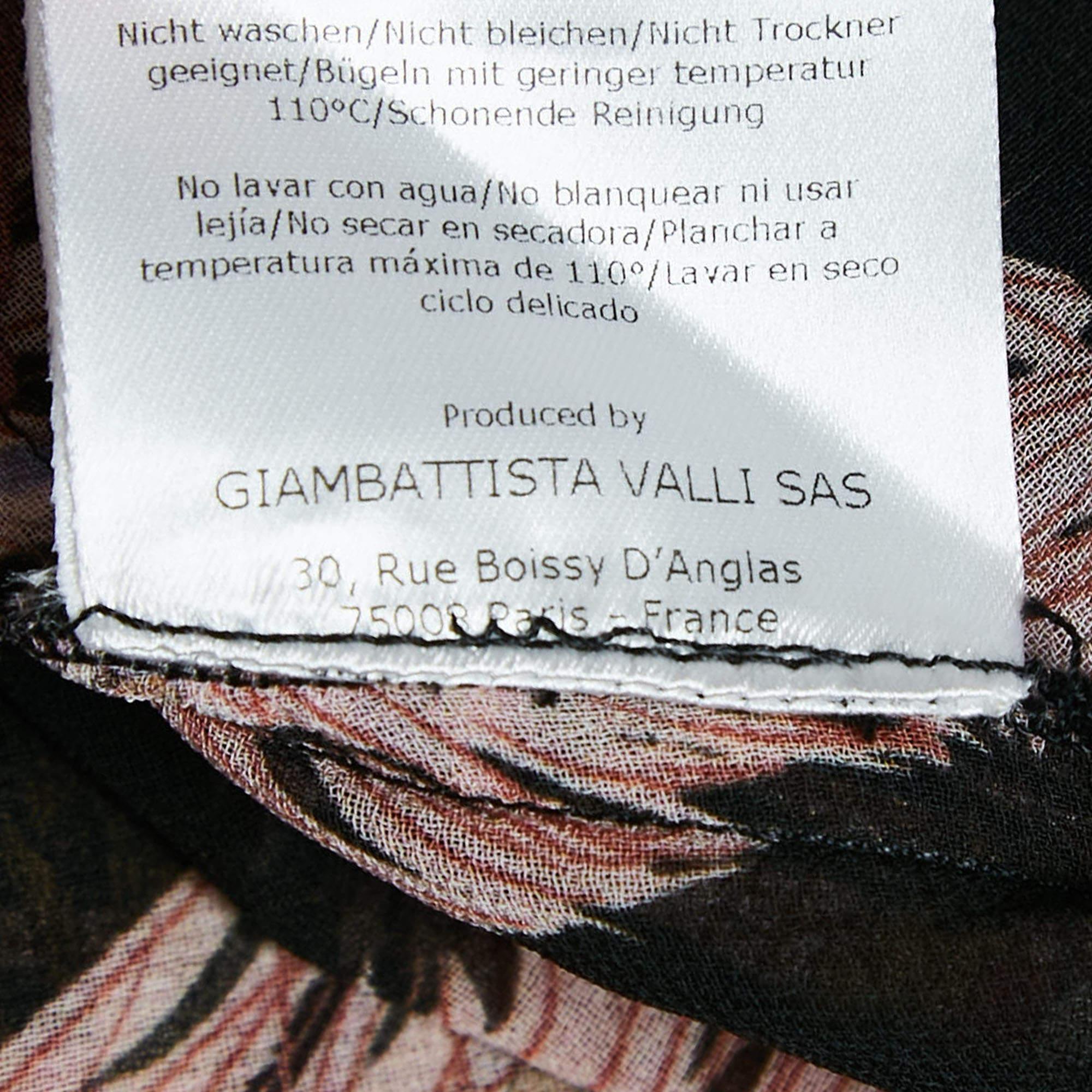 Giamba Schwarze Chiffon-Bluse mit Feder-Blumen-Print und Rüschen L im Angebot 3