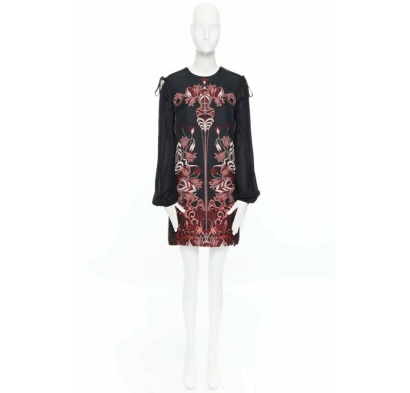 GIAMBA GIAMBATTISTA VALLI black red floral loque semi sheer sleeves dress XXS For Sale 5