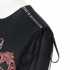 GIAMBA GIAMBATTISTA VALLI black red floral loque semi sheer sleeves dress XXS