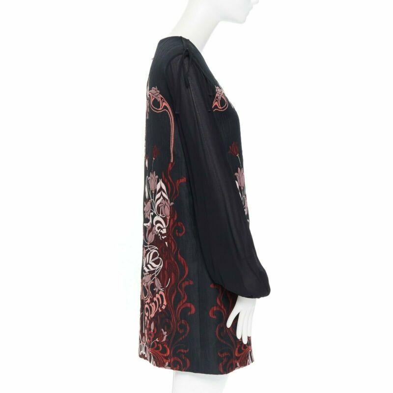 Women's GIAMBA GIAMBATTISTA VALLI black red floral loque semi sheer sleeves dress XXS For Sale