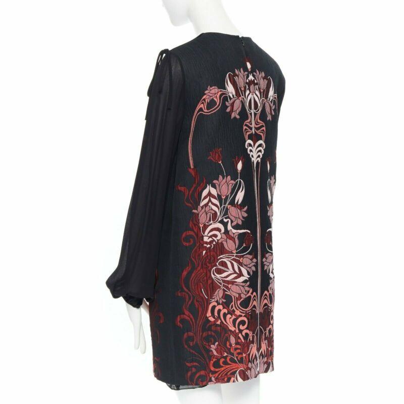 GIAMBA GIAMBATTISTA VALLI black red floral loque semi sheer sleeves dress XXS For Sale 1