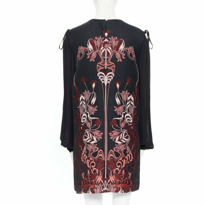 GIAMBA GIAMBATTISTA VALLI black red floral loque semi sheer sleeves dress XXS For Sale 1