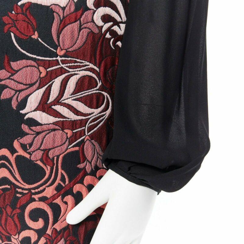 GIAMBA GIAMBATTISTA VALLI black red floral loque semi sheer sleeves dress XXS For Sale 2