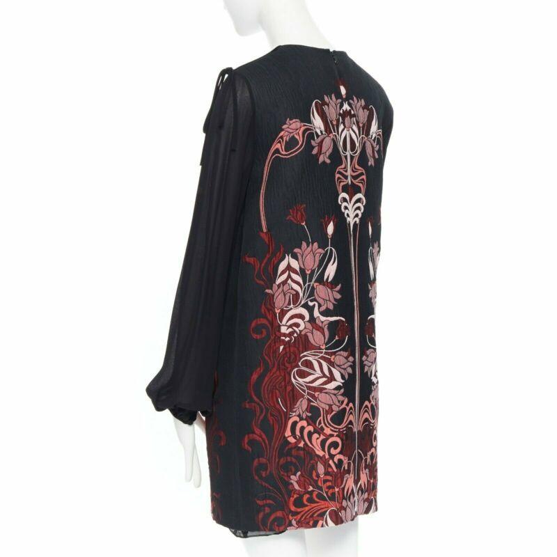GIAMBA GIAMBATTISTA VALLI black red floral loque semi sheer sleeves dress XXS For Sale 2