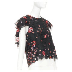 GIAMBA GIAMBATTISTA VALLI black red lady bugs lip flutter sleeve top IT40 XS