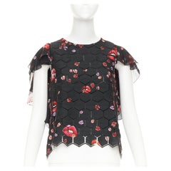GIAMBA GIAMBATTISTA VALLI black red lady bugs lip flutter sleeve top IT40 XS