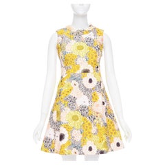 GIAMBA GIAMBATTISTA VALLI yellow white quilted floral cocktail dress IT40 XS
