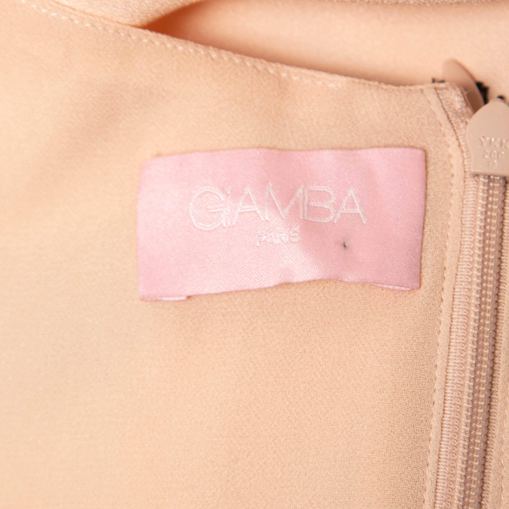 Women's Giamba Peach Pink Crepe Lace Trimmed Midi Dress M