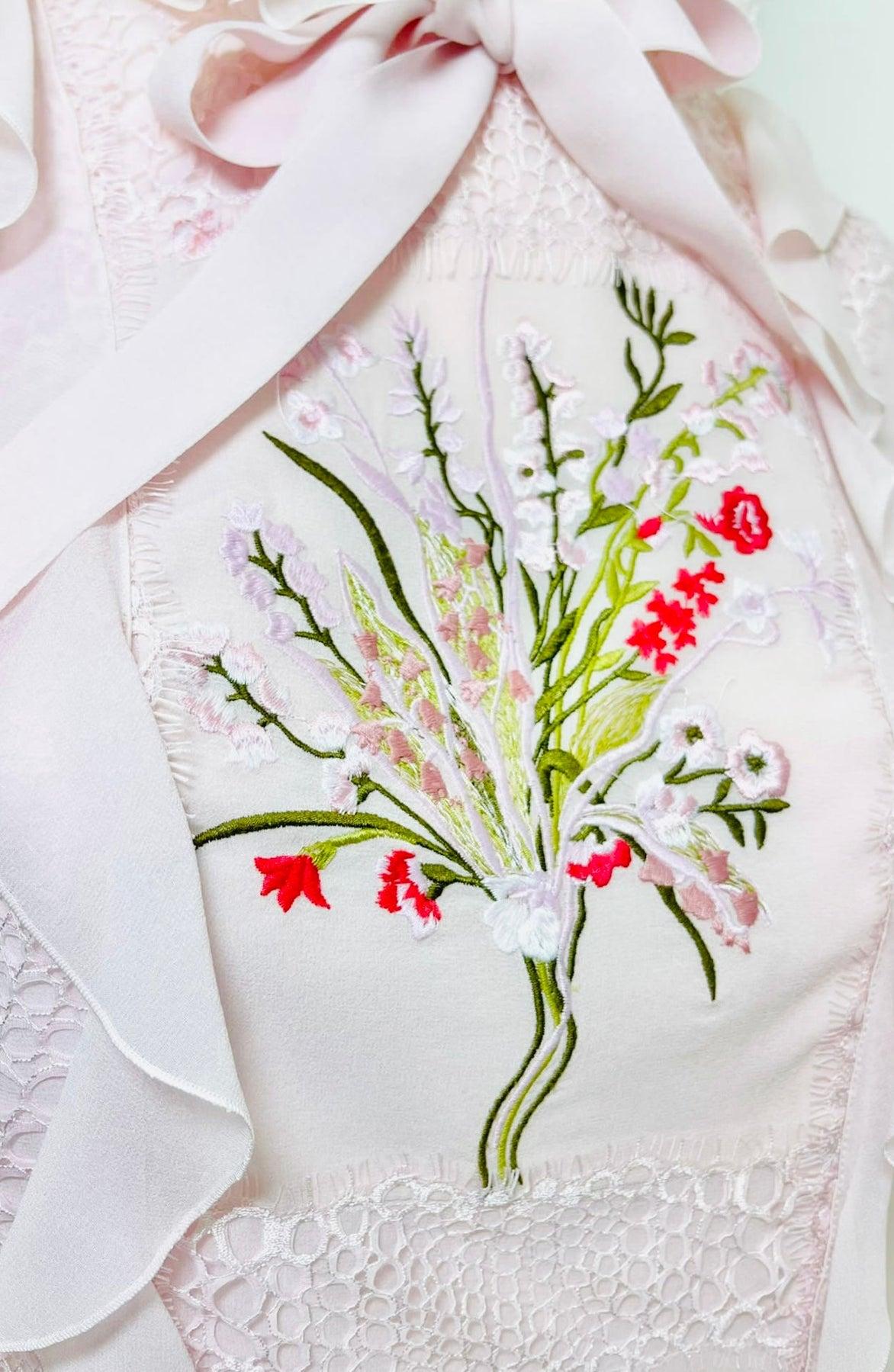 Women's Giambatista Valli Silk & Embroidered Georgette Blouse For Sale