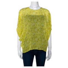 Giambatista Valli Yellow Textured Floral Print Silk Blouse XS