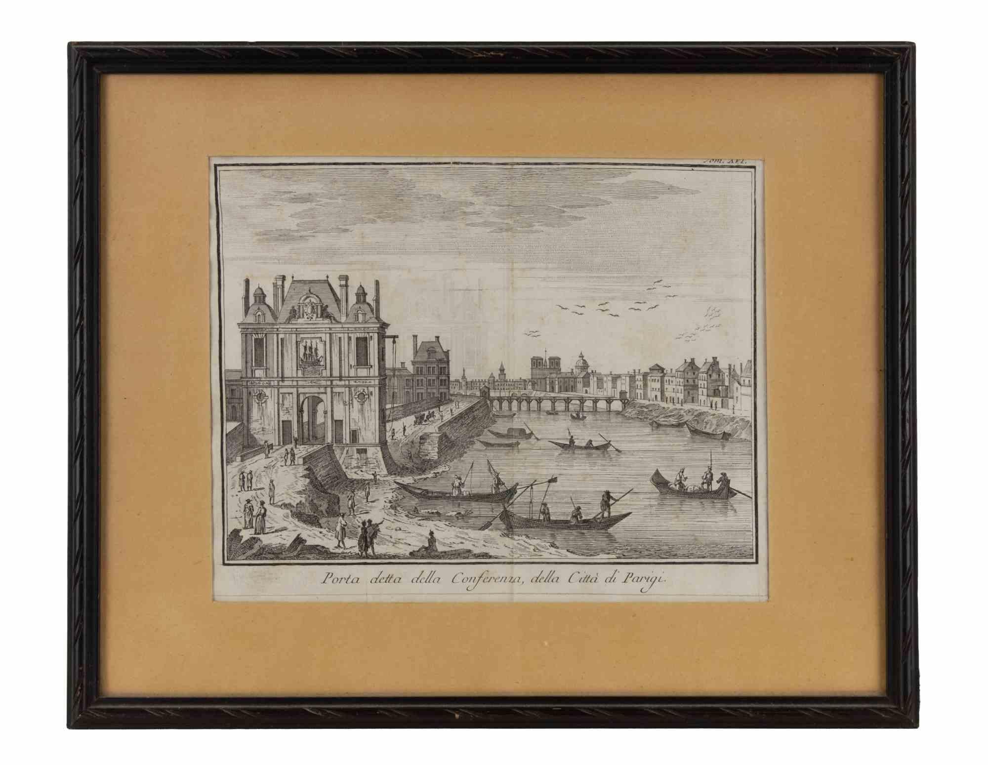 Radierung von Giambattista Albrizzi (1698-1777) für Thomas Salmon's Lo Stato presente di tutti i Paesi e Popoli do Mondo. Regno di Spagna.

Inklusive eines zeitgenössischen Holzrahmens cm. 26x31,8 cm.