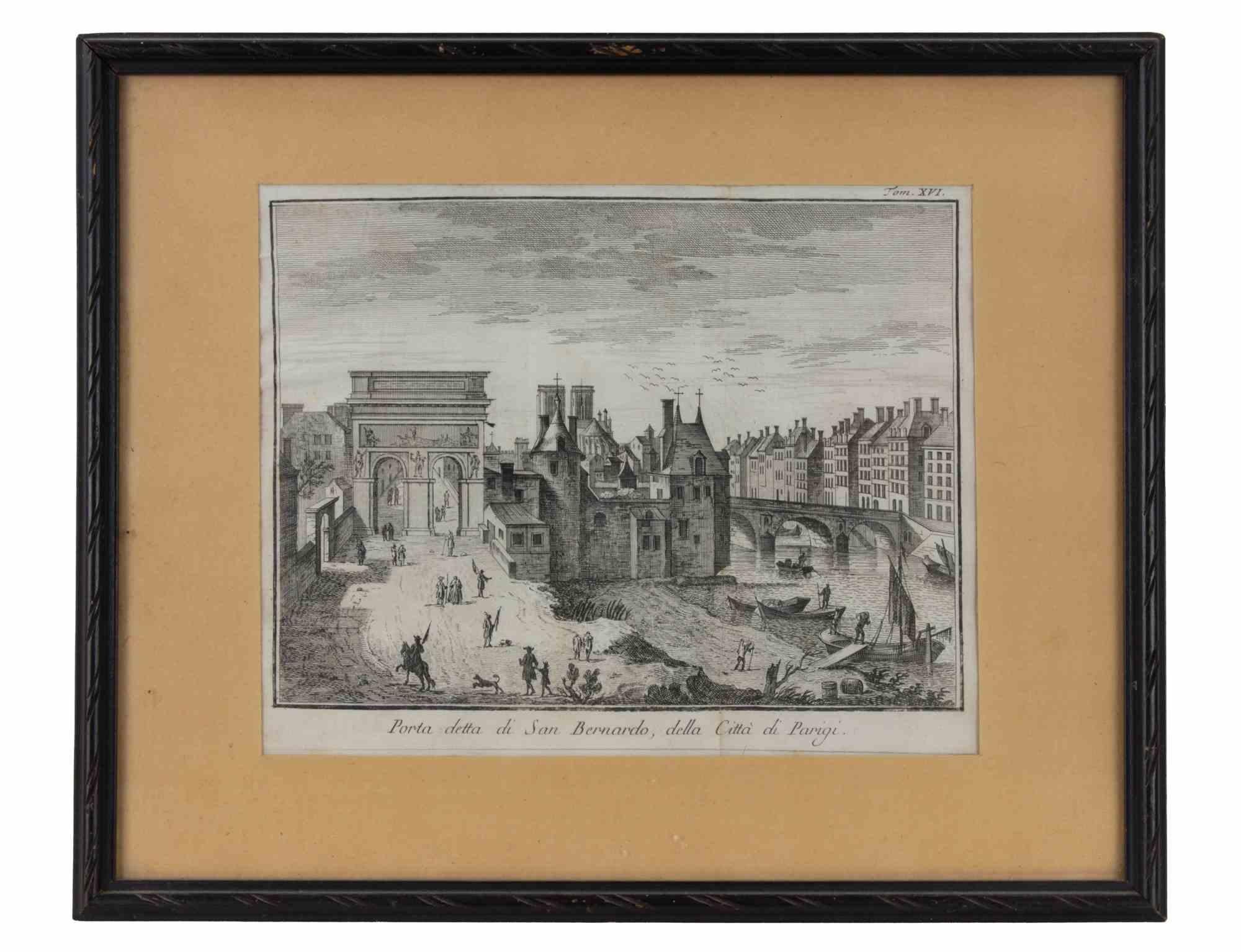 La Porte de Saint Bernard, Paris - Etching by Giambattista Albrizzi - 1745 ca For Sale 1