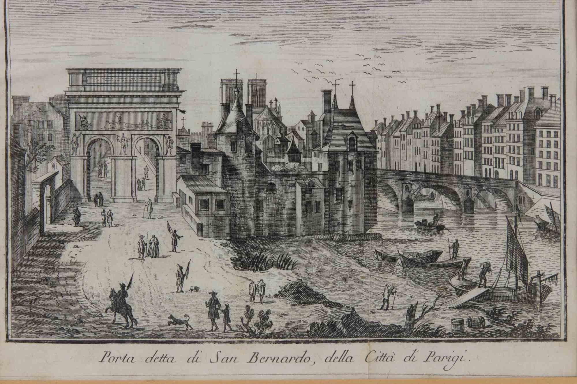 La Porte de Saint Bernard, Paris - Etching by Giambattista Albrizzi - 1745 ca For Sale 2