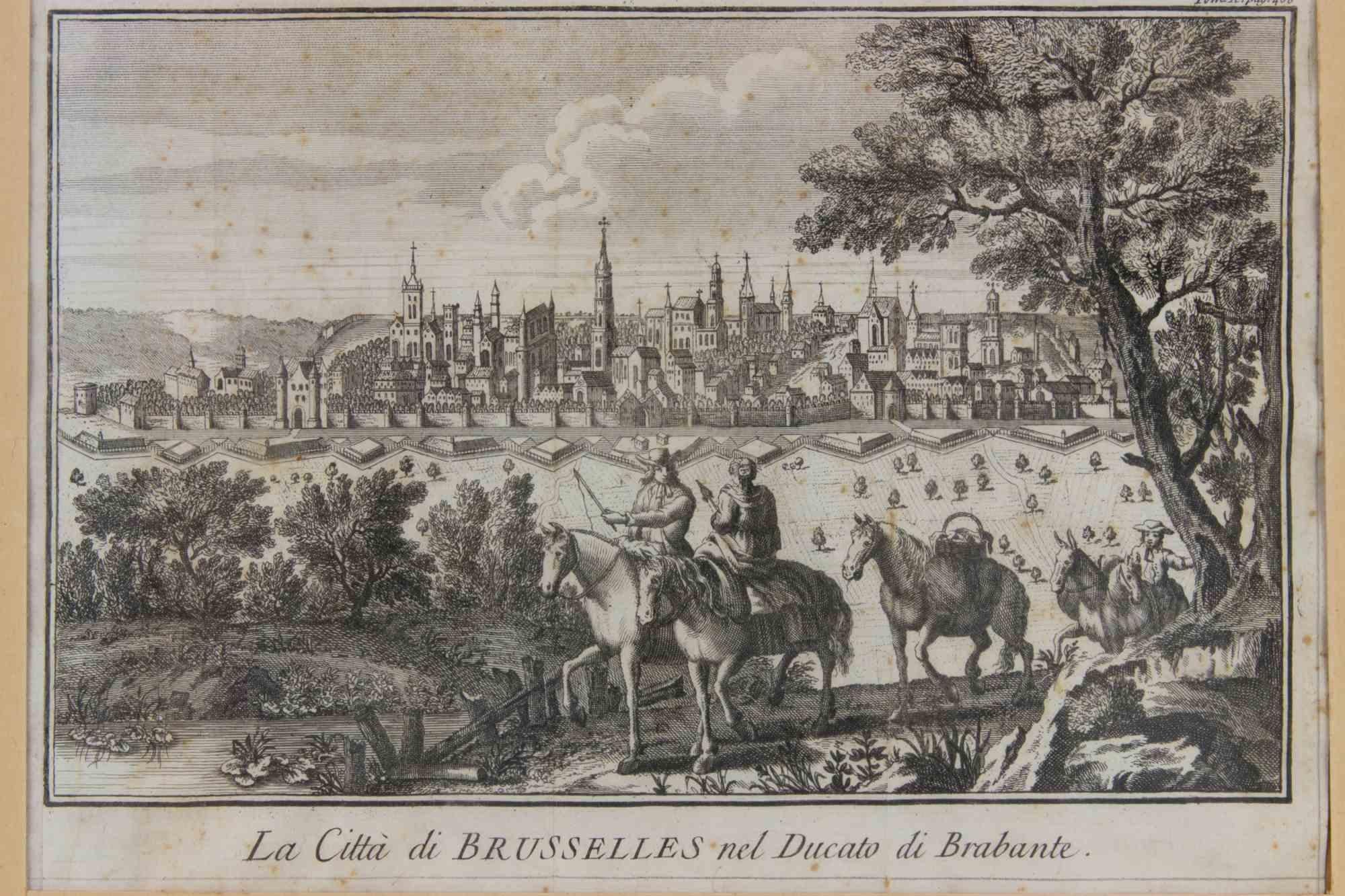 The City of Brussels in the Duchy...- Etching by Giambattista Albrizzi - 1745 ca For Sale 1
