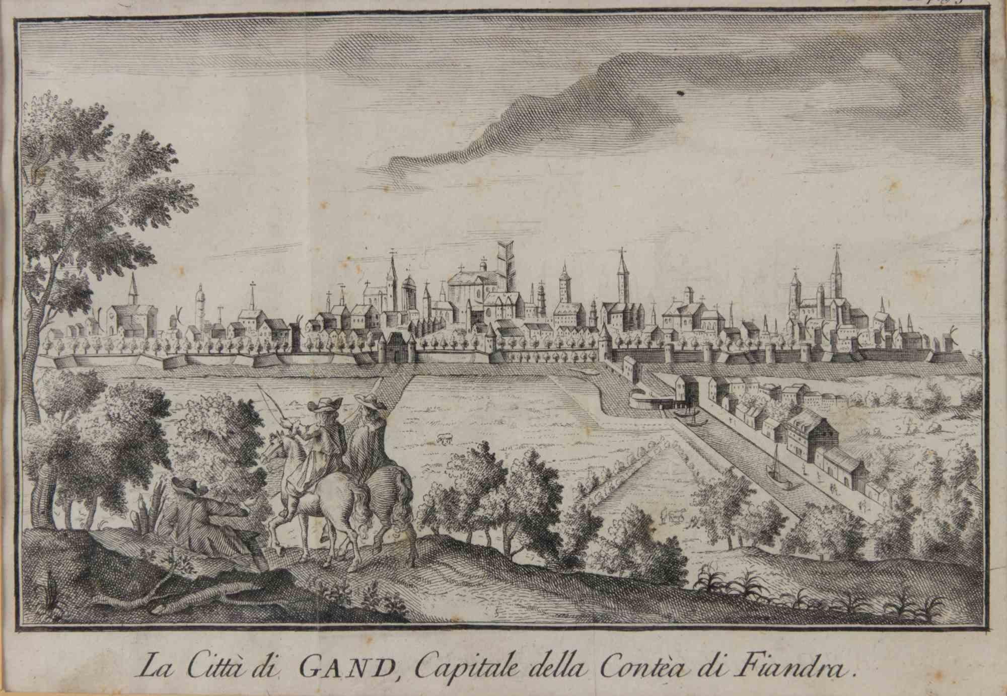 Die Stadt Gand, Hauptstadt der... - Radierung von Giambattista Albrizzi - 1745 ca im Angebot 1
