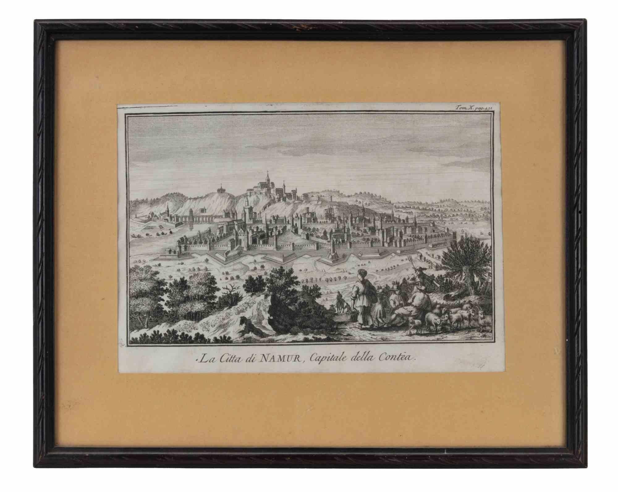The city of Namur, capital of the...- Etching by Giambattista Albrizzi - 1745 ca For Sale 1