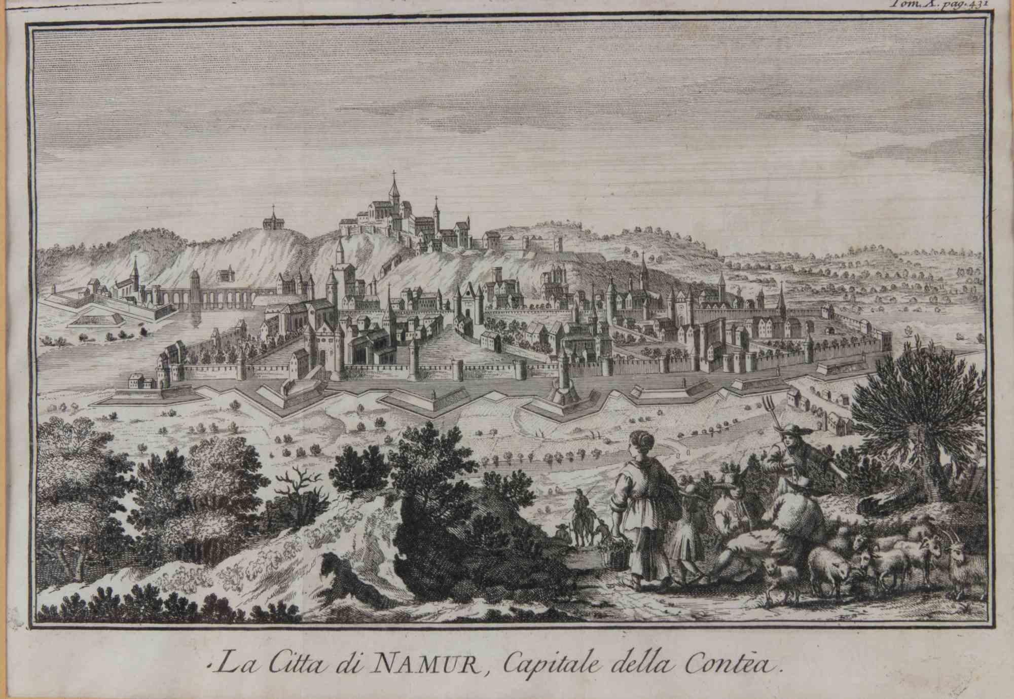 The city of Namur, capital of the...- Etching by Giambattista Albrizzi - 1745 ca For Sale 2