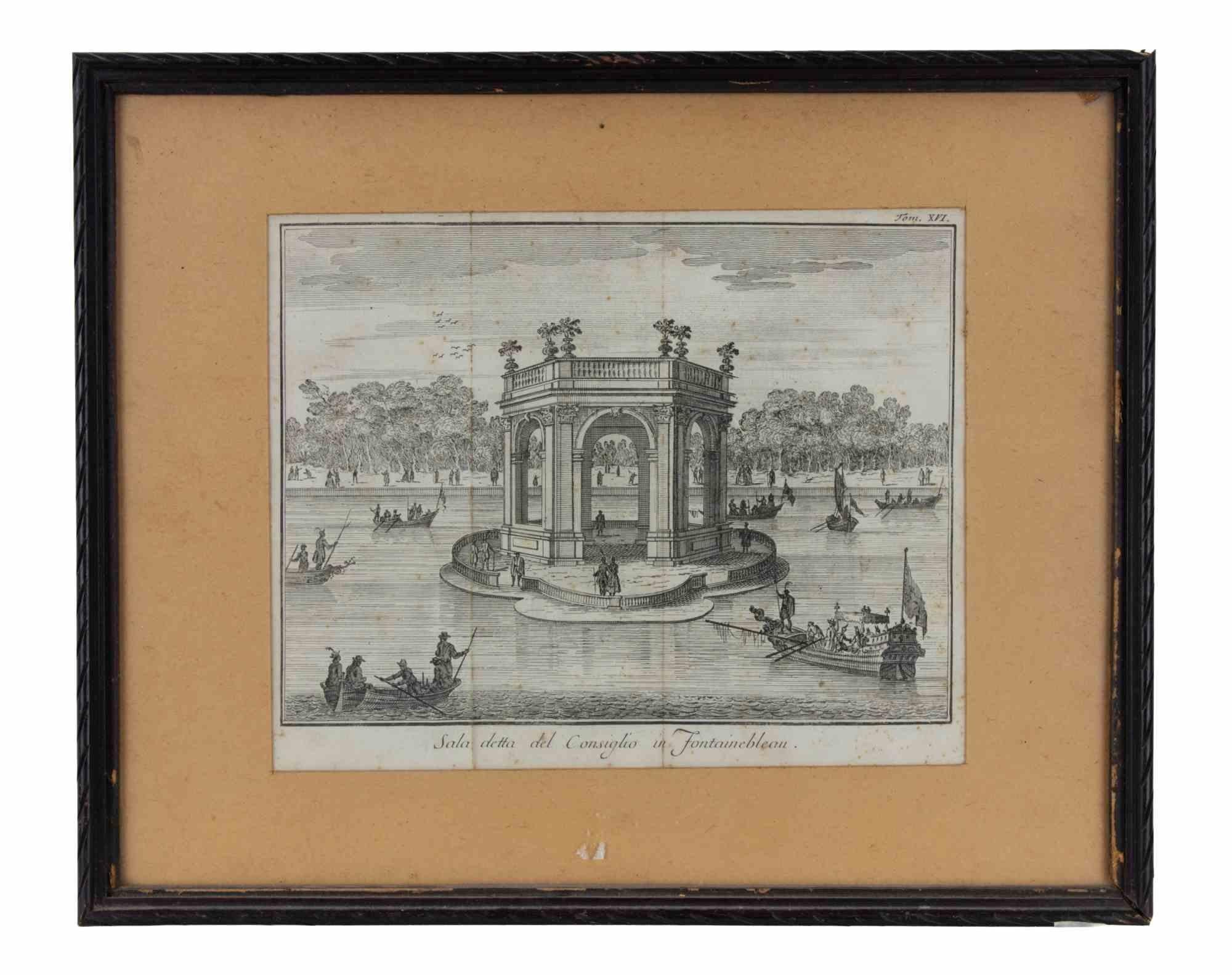Der Councill-Saal in Fontainebleau - Radierung von Giambattista Albrizzi - 1745 ca im Angebot 1