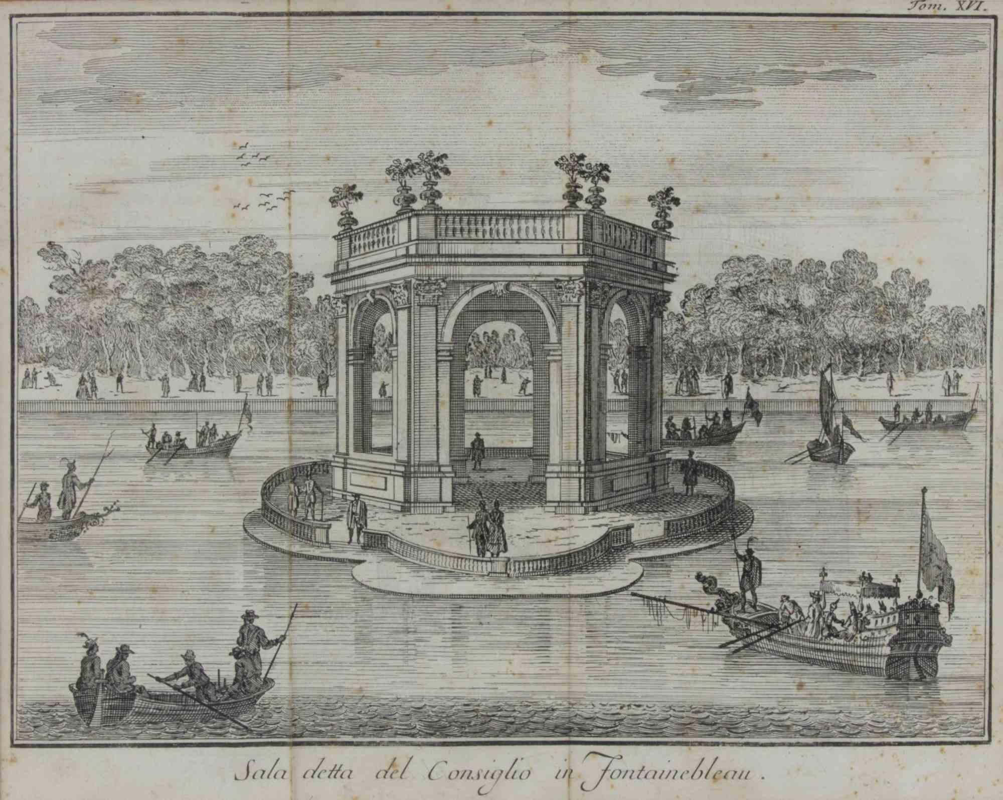 Radierung von Giambattista Albrizzi (1698-1777) für Thomas Salmon's Lo Stato presente di tutti i Paesi e Popoli do Mondo. Regno di Spagna.

Inklusive eines zeitgenössischen Holzrahmens cm. 26x31,8 cm.