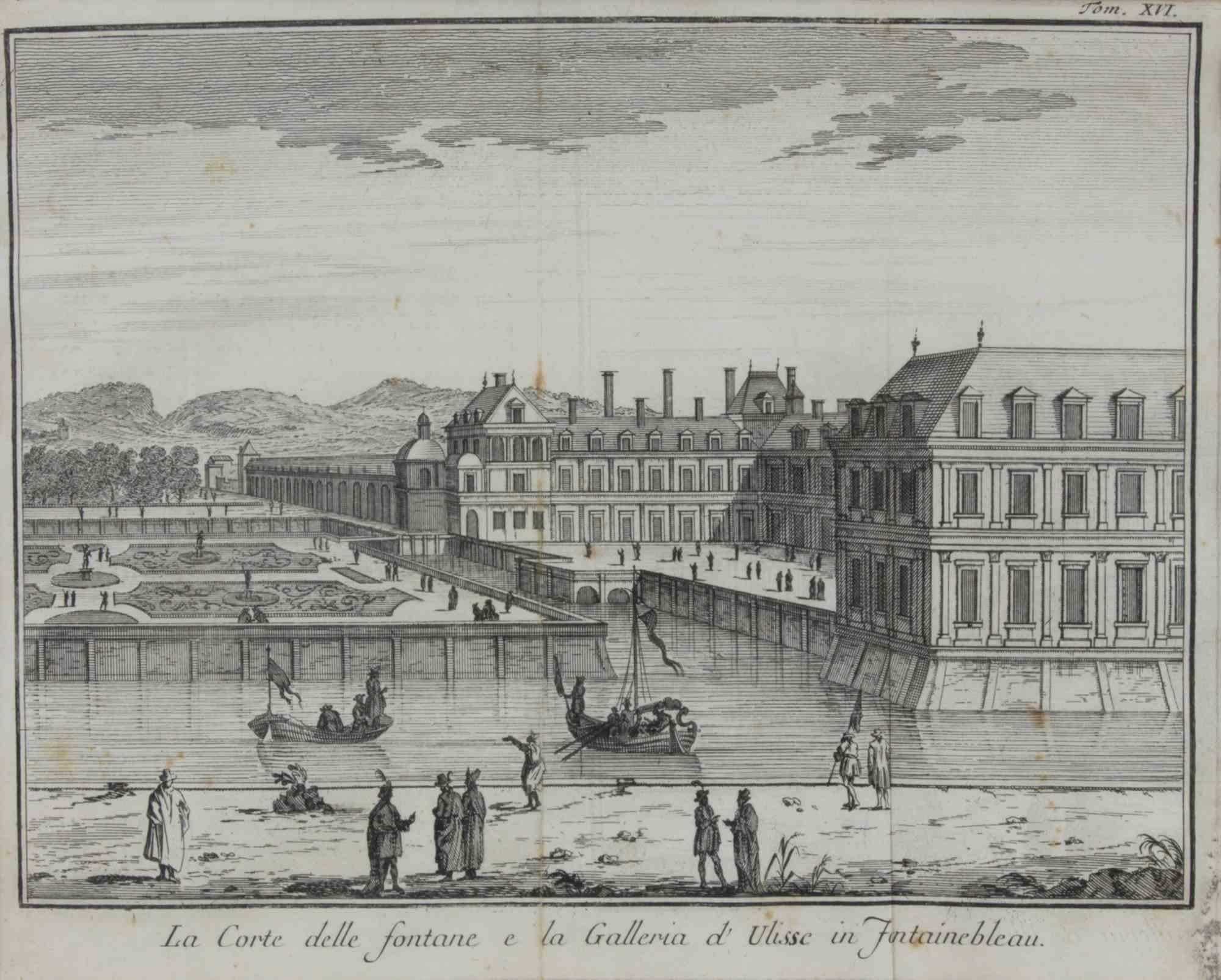 La Cour des fontaines et... - Gravure à l'eau-forte de Giambattista Albrizzi - 1745 env. en vente 3