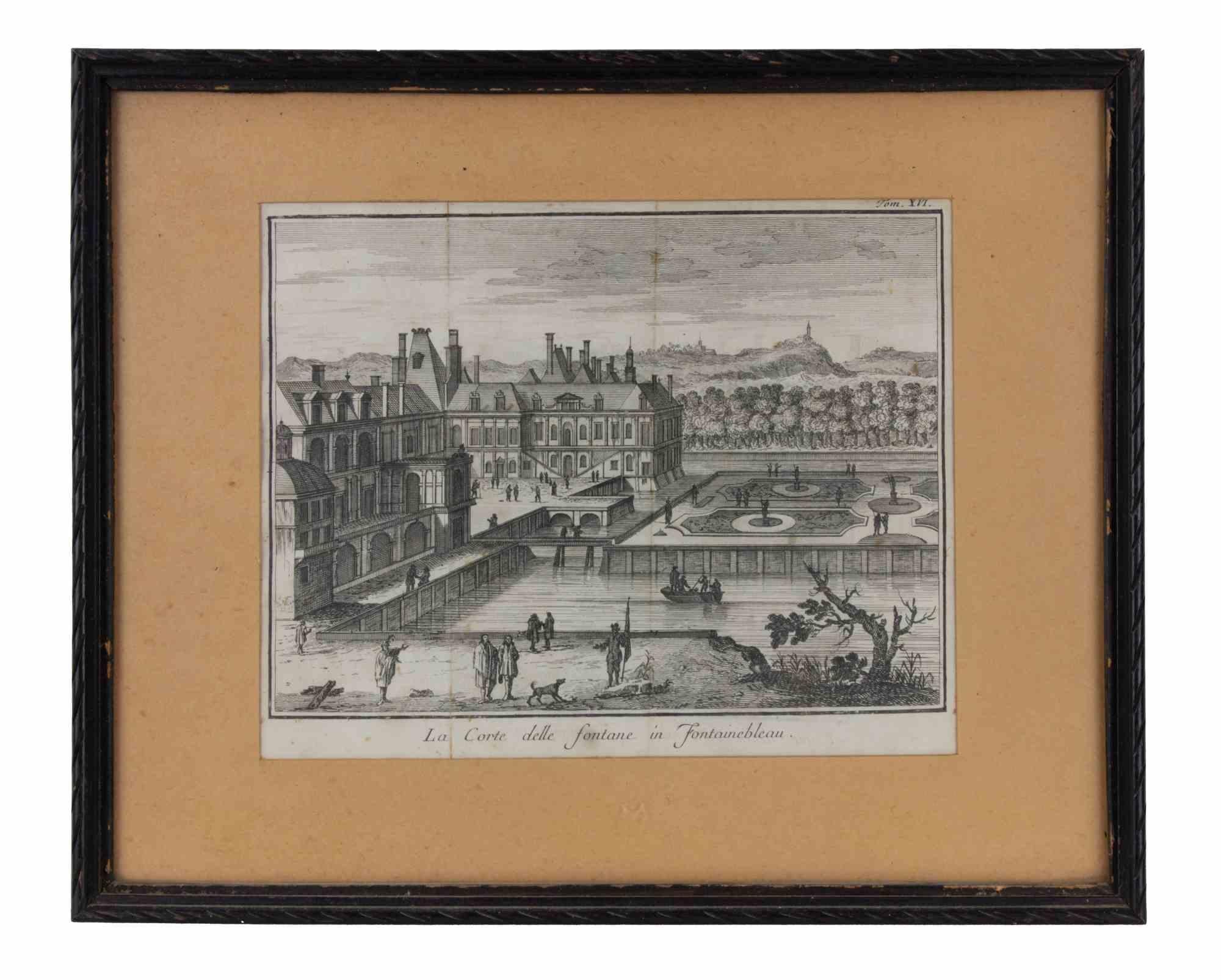 La Cour des Fontaines à... - Gravure à l'eau-forte de Giambattista Albrizzi - 1745 env. en vente 1