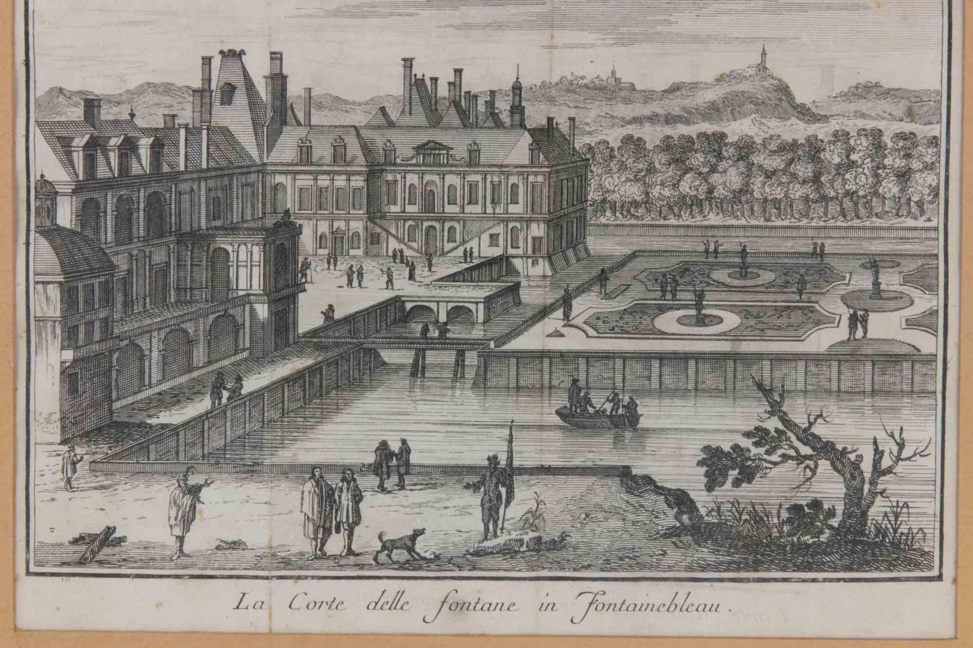 La Cour des Fontaines à... - Gravure à l'eau-forte de Giambattista Albrizzi - 1745 env. en vente 2