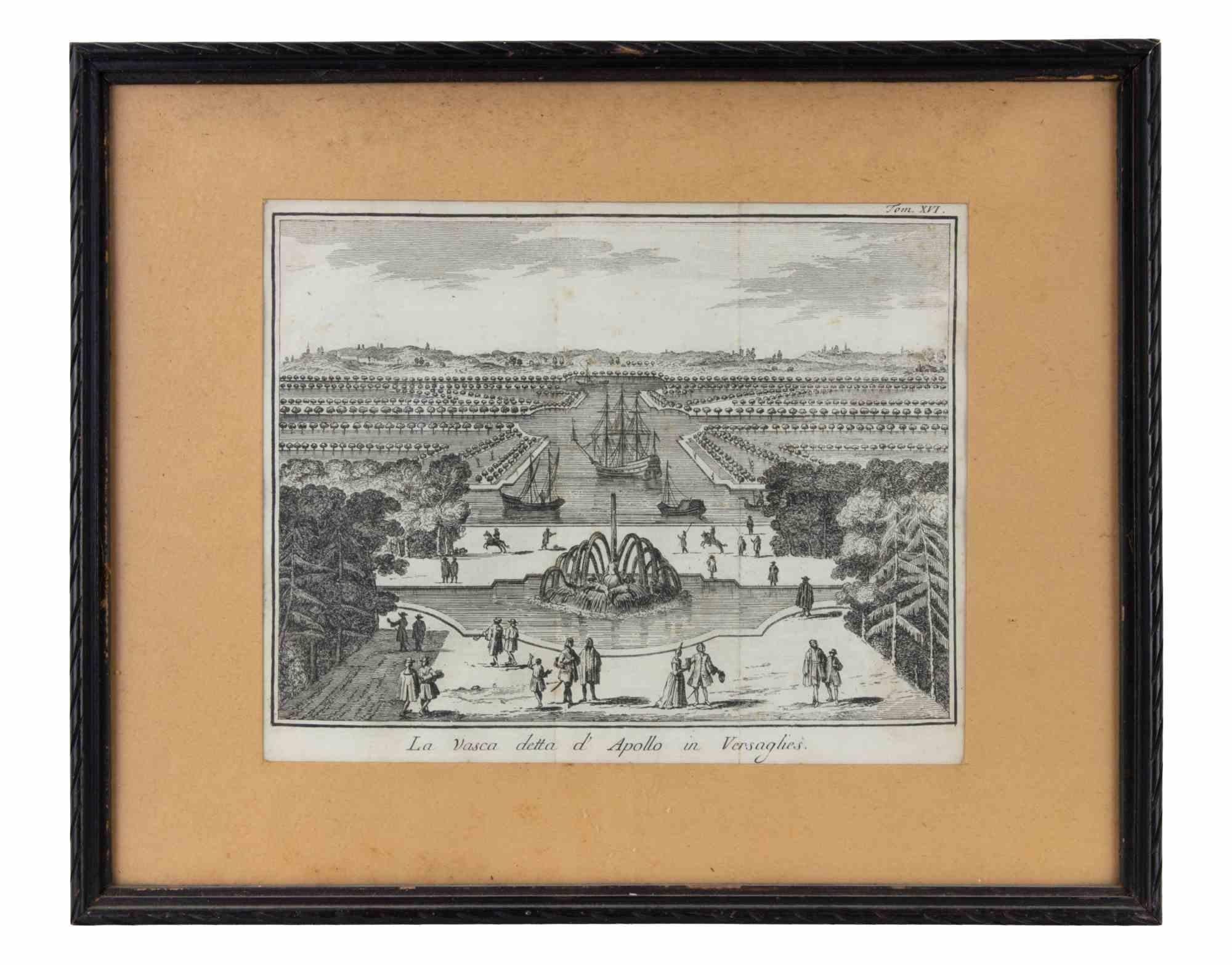 La piscine dite d'Apollo - Gravure de Giambattista Albrizzi - 1745 ca en vente 1