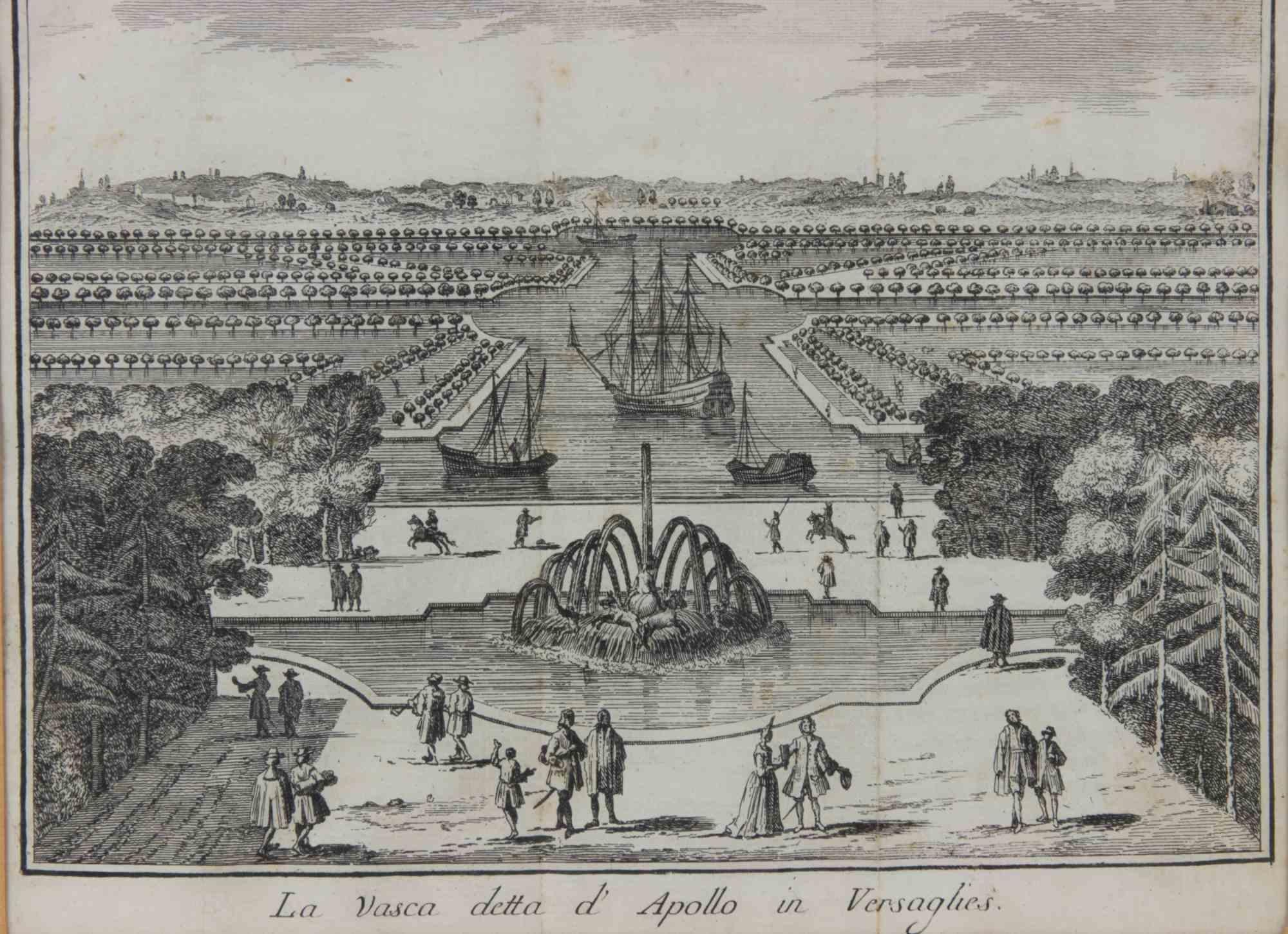 La piscine dite d'Apollo - Gravure de Giambattista Albrizzi - 1745 ca en vente 2