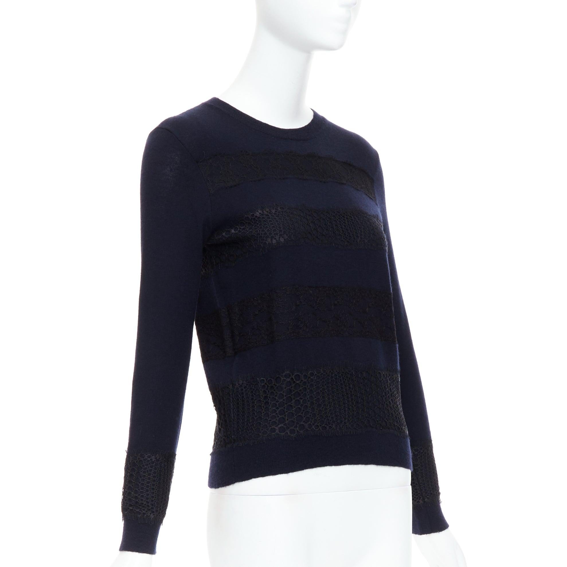 Black GIAMBATTISTA VALLI 100% cashmere navy black mix lace sweater  IT38 XXS For Sale