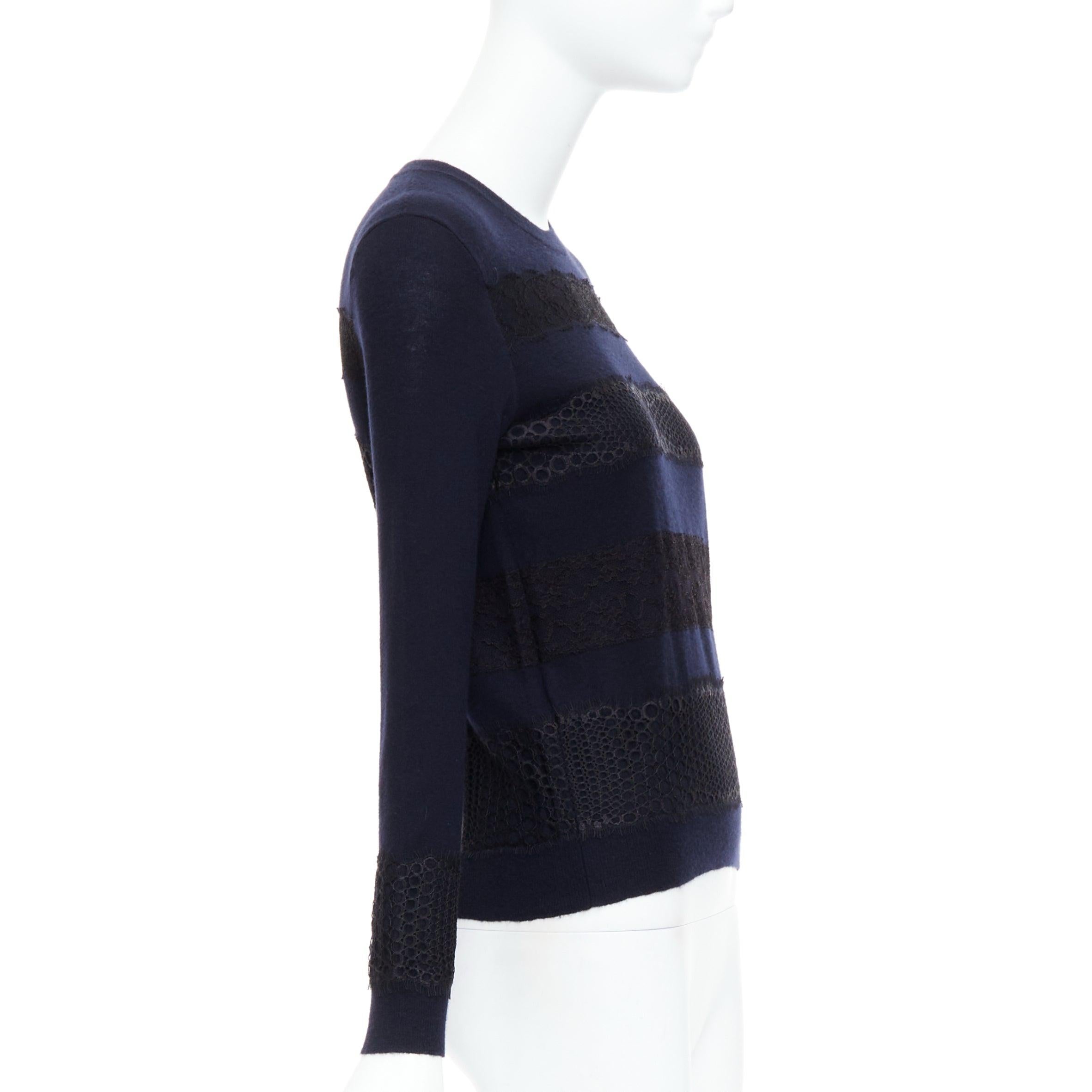 GIAMBATTISTA VALLI 100% cashmere navy black mix lace sweater  IT38 XXS In Excellent Condition For Sale In Hong Kong, NT