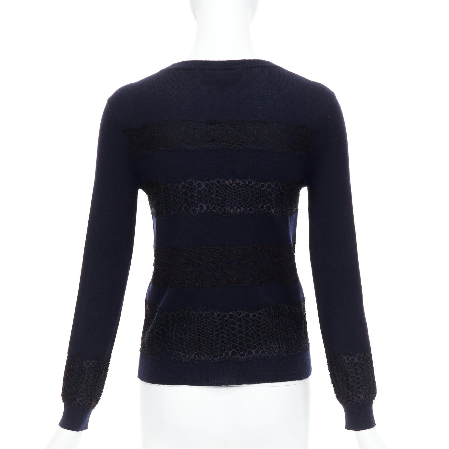 Women's GIAMBATTISTA VALLI 100% cashmere navy black mix lace sweater  IT38 XXS For Sale