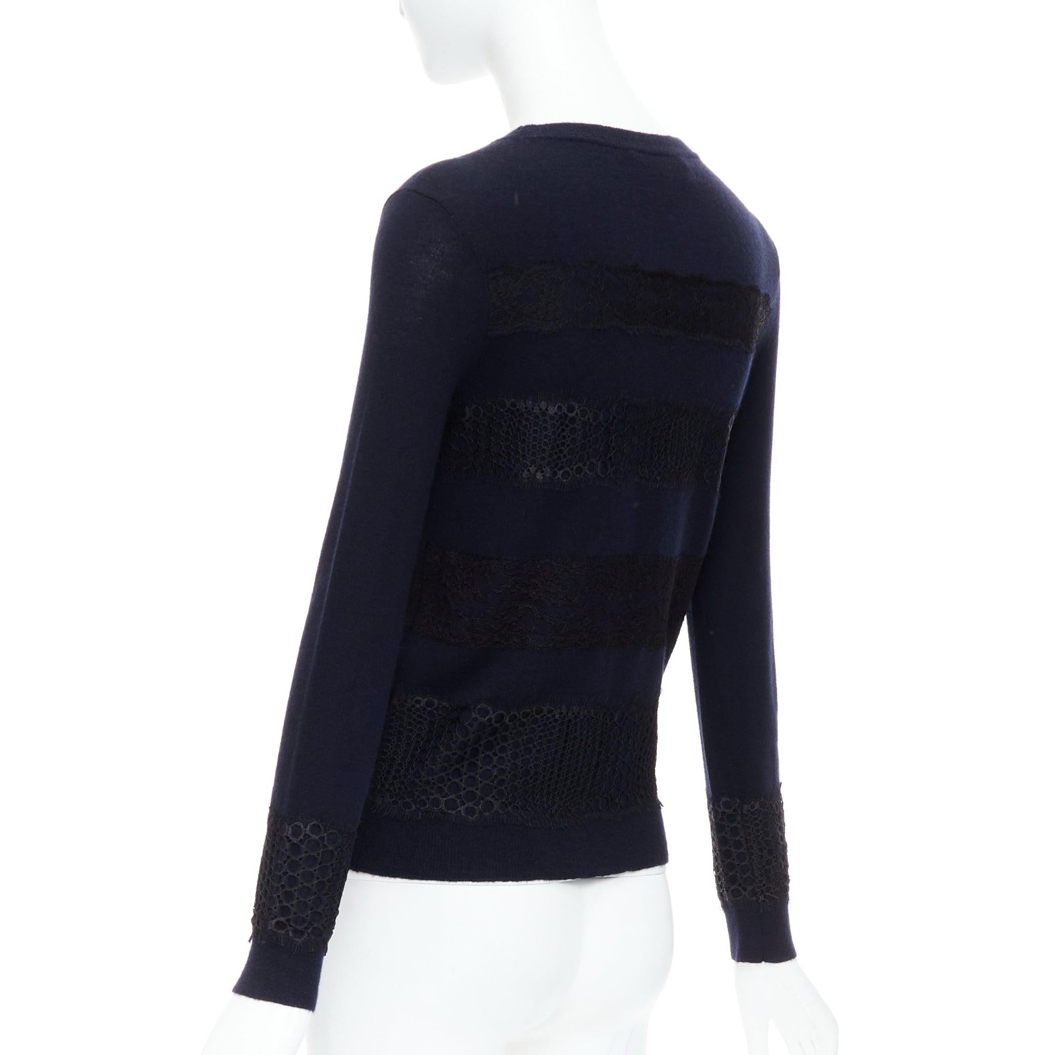 GIAMBATTISTA VALLI 100% cashmere navy black mix lace sweater  IT38 XXS For Sale 1
