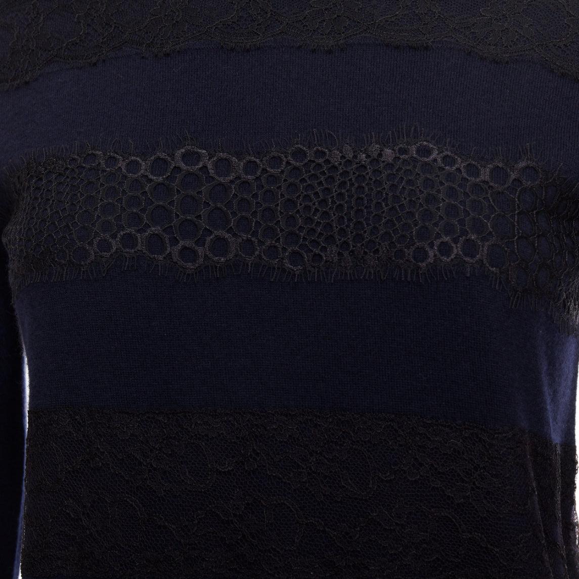 GIAMBATTISTA VALLI 100% cashmere navy black mix lace sweater  IT38 XXS For Sale 2