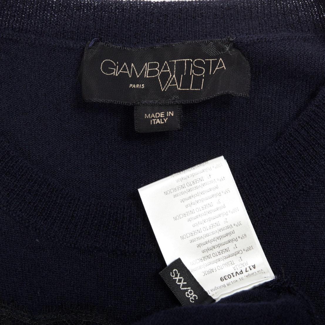 GIAMBATTISTA VALLI 100% cashmere navy black mix lace sweater  IT38 XXS For Sale 3